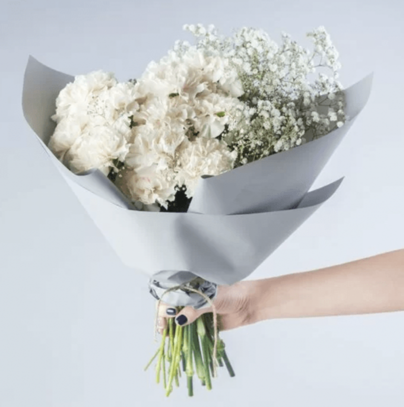 Milky Morning: 20 Carnations and Baby's Breath